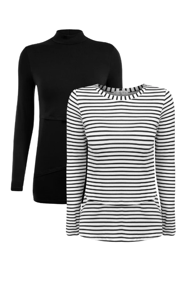 KIT BLUSA GOLINHA MANGA LONGA E BLUSA PRÁTICA MANGA LONGA GESTANTE E AMAMENTAÇÃO  - Imagem 1