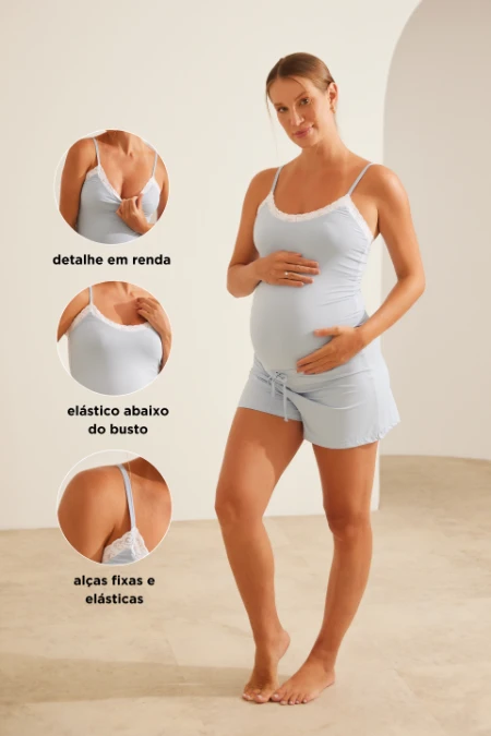 SHORT DOLL GELADINHO POLIAMIDA GESTANTE E AMAMENTAÇÃO AZUL CLARO