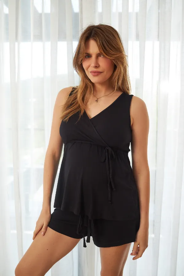 SHORT DOLL TRANSPASSE GESTANTE E AMAMENTAÇÃO  PRETO - Imagem 1