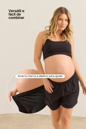 SHORTS CLÁSSICO SOLTINHO GESTANTE E PÓS-PARTO PRETO - Imagem 2