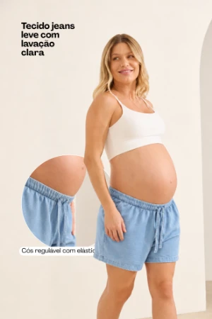 SHORTS JEANS LEVE COM BOLSO GESTANTE E PÓS-PARTO AZUL - Imagem 2