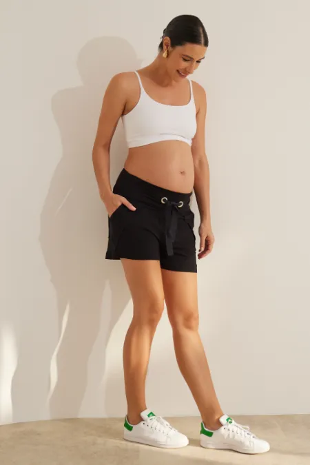 SHORTS GESTANTE MOLETINHO SPORT  PRETO