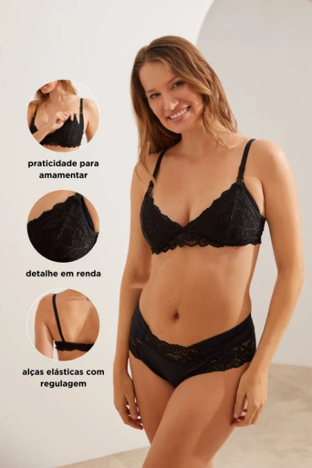 SUTIÃ AMAMENTAÇÃO ABSORVENTE COM RENDA PRETO