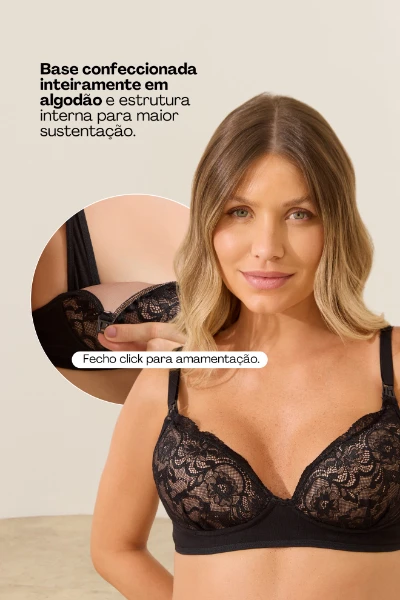 SUTIÃ AMAMENTAÇÃO COM BOJO E RENDA PRETO - Imagem 2