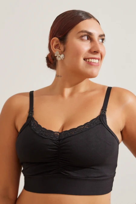 TOP ALGODÃO BÁSICO PARA AMAMENTAR  PRETO