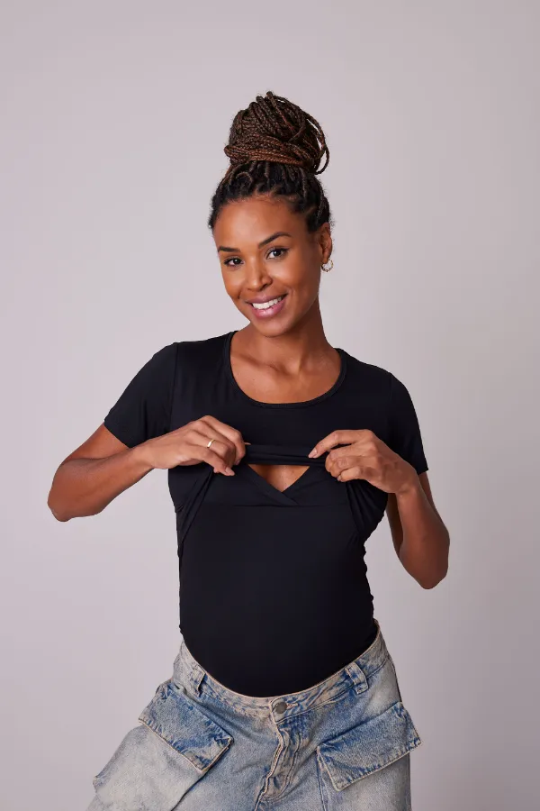 T-SHIRT CONFORTO GESTANTE E AMAMENTAÇÃO  PRETO - Imagem 2
