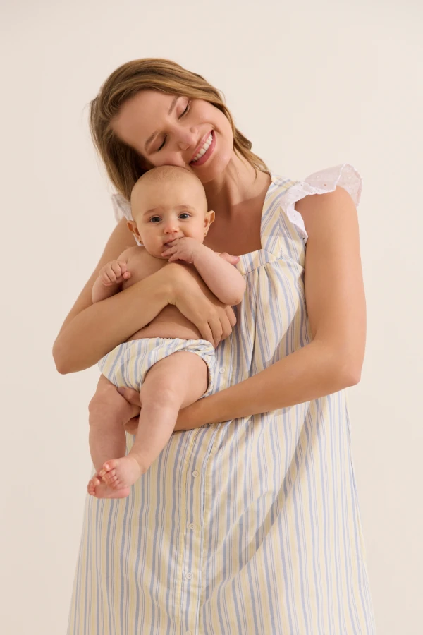 TAPA FRALDA BEBÊ LISTRADO AZUL E AMARELO - Imagem 1