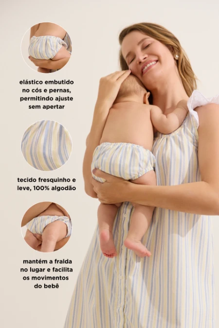 TAPA FRALDA BEBÊ LISTRADO AZUL E AMARELO