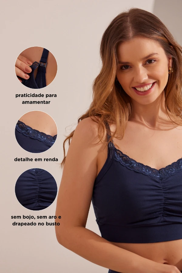 TOP ALGODÃO BÁSICO PARA AMAMENTAR  MARINHO - Imagem 1