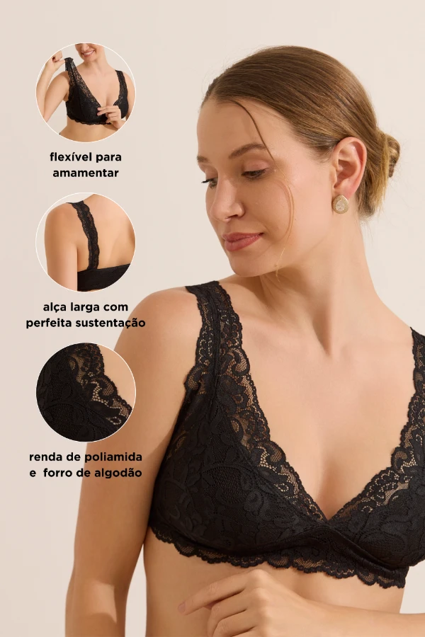TOP MATERNIDADE DE RENDA FLEXÍVEL PRETO - Imagem 2