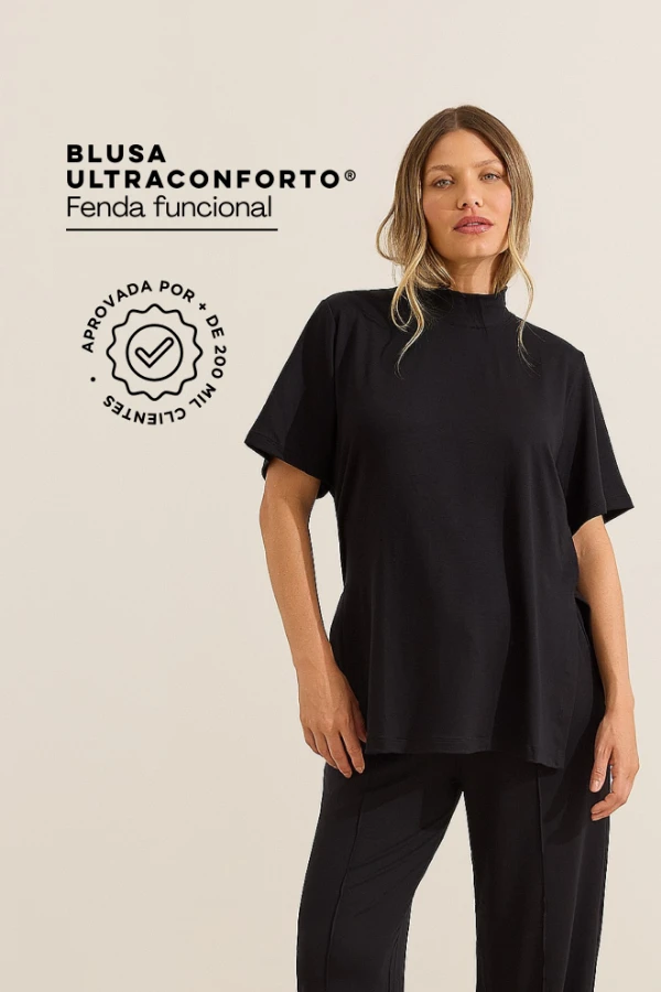 BLUSA ULTRACONFORTO®  ABERTURA LATERAL GESTANTE E AMAMENTAÇÃO PRETO - Imagem 1