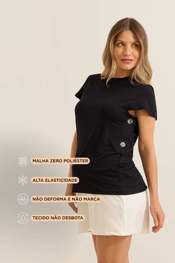 BLUSA ULTRACONFORTO® COM BOTÕES LATERAIS PRETO - Imagem 2