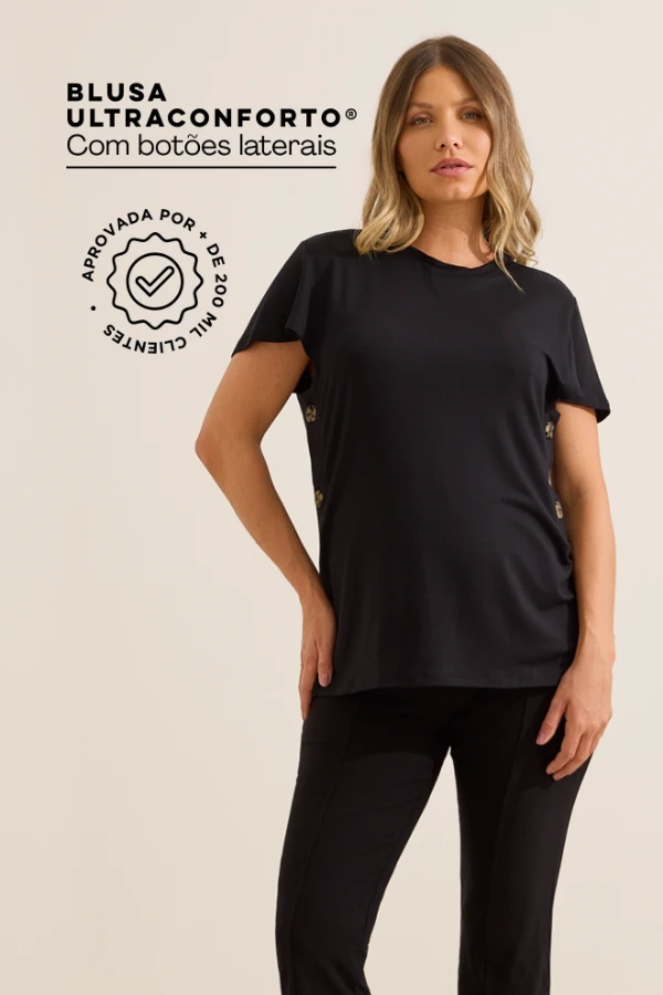 BLUSA ULTRACONFORTO® COM BOTÕES LATERAIS PRETO - Imagem 1