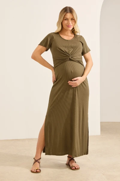 VESTIDO AMAMENTAÇÃO MÃENIFORME LONGO CANELADO OLIVA - Imagem 1
