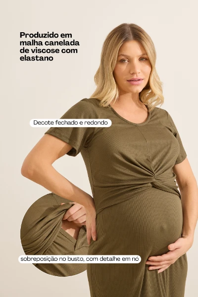 VESTIDO AMAMENTAÇÃO MÃENIFORME LONGO CANELADO OLIVA - Imagem 2