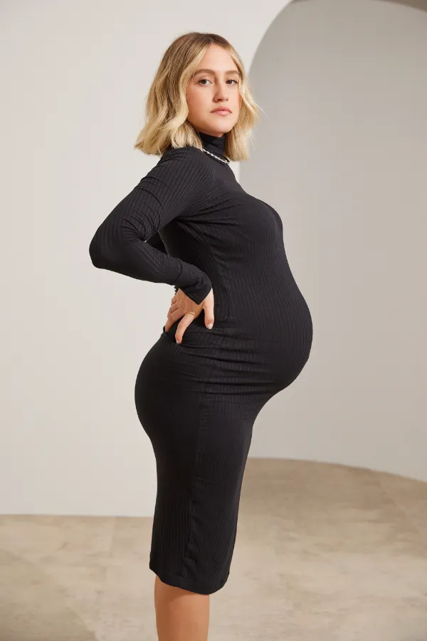 VESTIDO BÁSICO GOLA ALTA GESTANTE  PRETO - Imagem 1