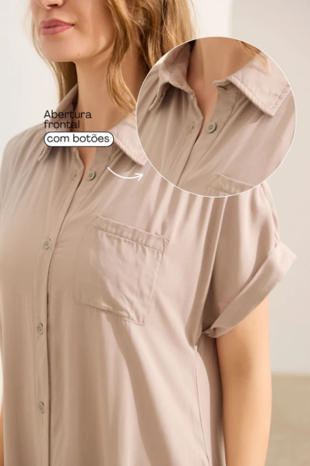 VESTIDO CAMISÃO COOL EM VISCOSE GESTANTE E AMAMENTAÇÃO CINZA