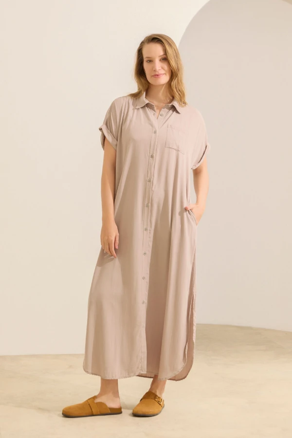 VESTIDO CAMISÃO COOL EM VISCOSE GESTANTE E AMAMENTAÇÃO CINZA - Imagem 1