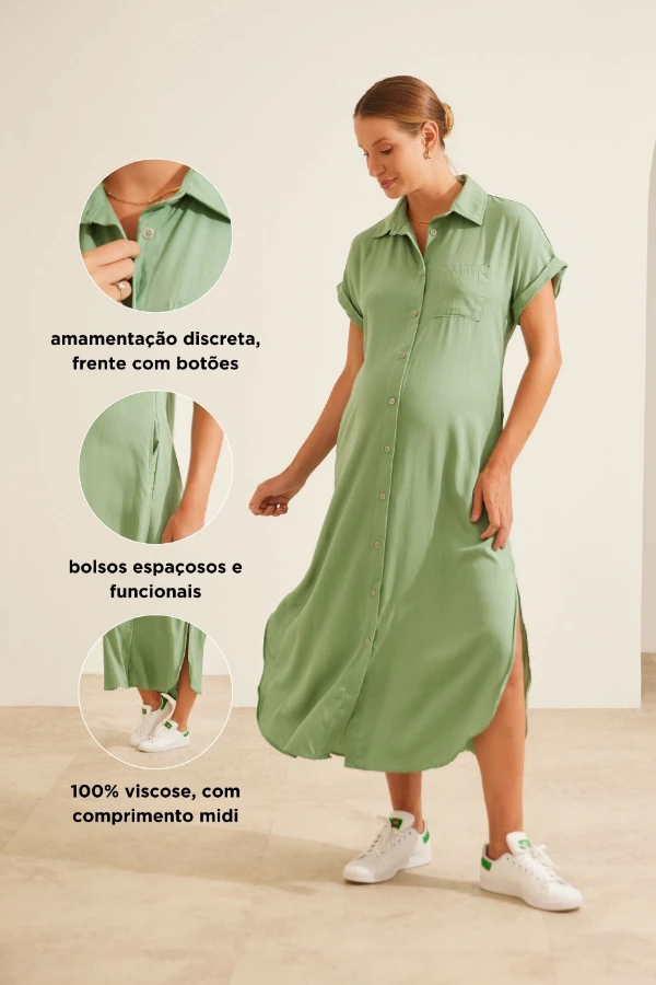 VESTIDO CAMISÃO COOL EM VISCOSE GESTANTE E AMAMENTAÇÃO ERVA DOCE - Imagem 2