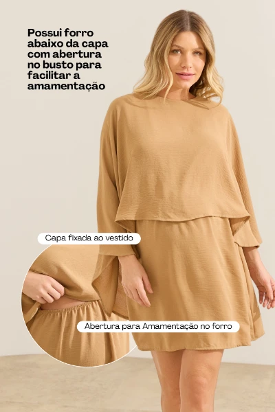 VESTIDO CAPA GESTANTE E AMAMENTAÇÃO CAQUI - Imagem 2