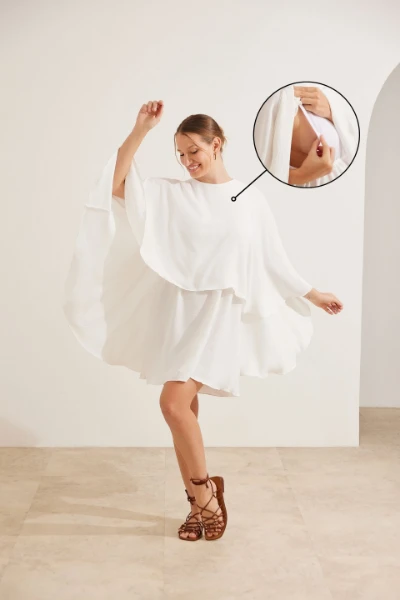 VESTIDO CAPA GESTANTE E AMAMENTAÇÃO OFF WHITE - Imagem 1