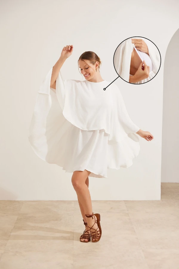 VESTIDO CAPA GESTANTE E AMAMENTAÇÃO OFF WHITE - Imagem 1