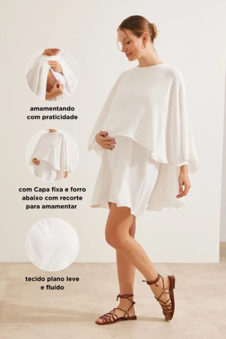 VESTIDO CAPA GESTANTE E AMAMENTAÇÃO OFF WHITE