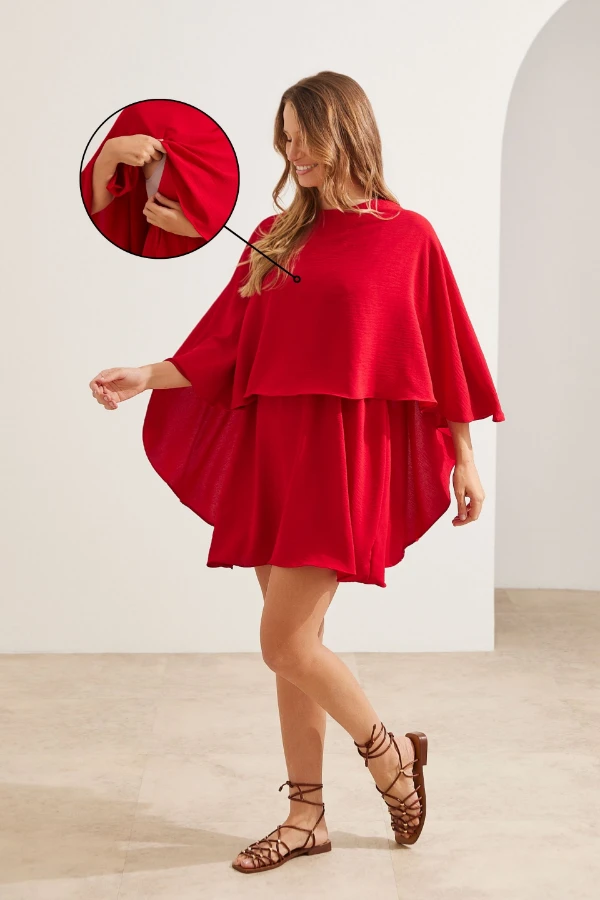 VESTIDO CAPA GESTANTE E AMAMENTAÇÃO VERMELHO - Imagem 1