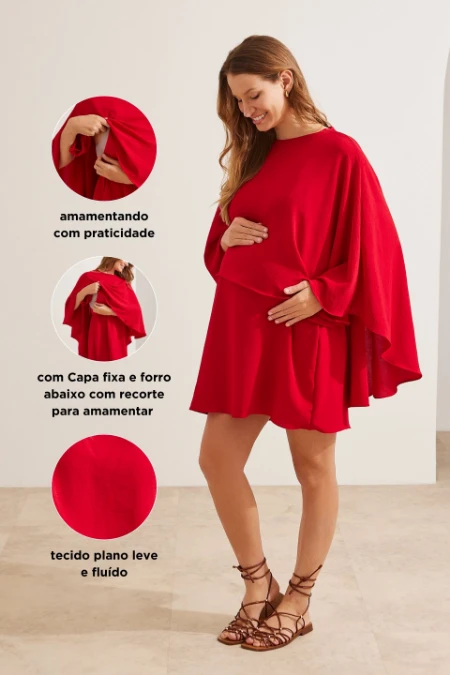 VESTIDO CAPA GESTANTE E AMAMENTAÇÃO VERMELHO