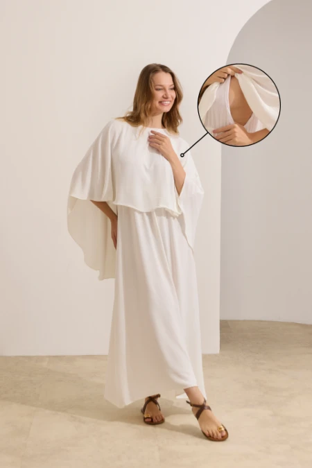 VESTIDO CAPA LONGO GESTANTE E AMAMENTAÇÃO OFF WHITE