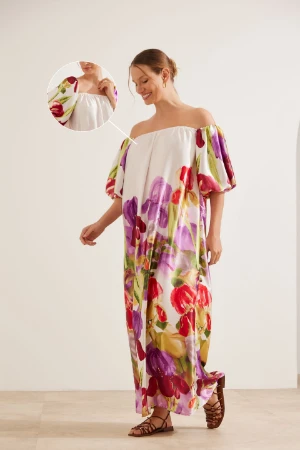 VESTIDO CETIM COREANO ESTAMPADO GESTANTE E AMAMENTAÇÃO FLORES ROSAS - Imagem 2
