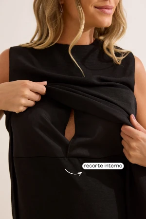 VESTIDO CLÁSSICO CURTO TECIDO PLANO GESTANTE E AMAMENTAÇÃO PRETO - Imagem 2