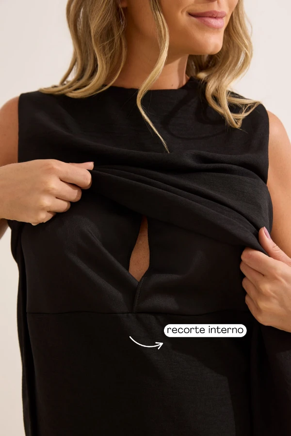 VESTIDO CLÁSSICO CURTO TECIDO PLANO GESTANTE E AMAMENTAÇÃO PRETO - Imagem 2