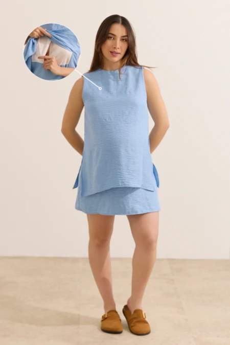 VESTIDO CLÁSSICO REGATA GESTANTE E AMAMENTAÇÃO AZUL CLARO