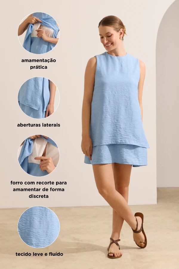 VESTIDO CLÁSSICO REGATA GESTANTE E AMAMENTAÇÃO AZUL CLARO - Imagem 2