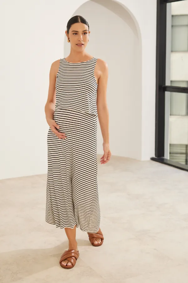 VESTIDO CORINGÃO REGATA PARA AMAMENTAR LISTRADO PRETO - Imagem 1