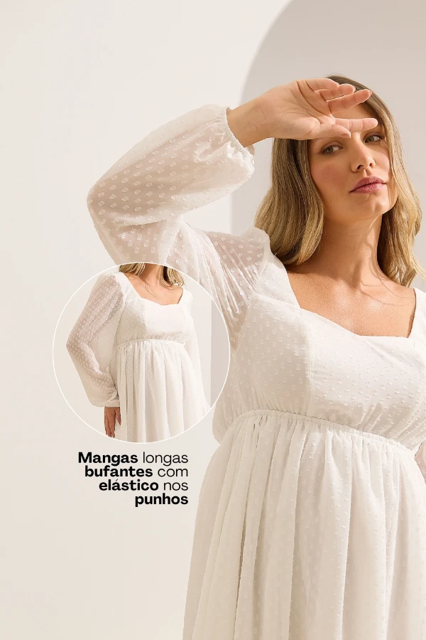 VESTIDO CURTO GESTANTE COM AJUSTE COSTAS JACQUARD POA BRANCO - Imagem 2