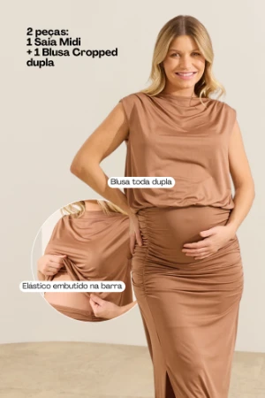 VESTIDO FAKE 2 PEÇAS MALHA JERSEY GESTANTE E AMAMENTAÇÃO AVELA - Imagem 2