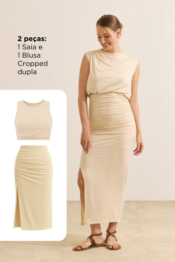 VESTIDO FAKE 2 PEÇAS MALHA JERSEY GESTANTE E AMAMENTAÇÃO PEROLA - Imagem 2