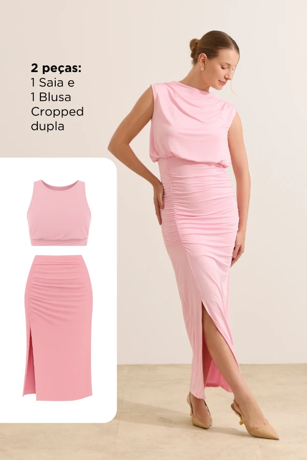 VESTIDO FAKE 2 PEÇAS MALHA JERSEY GESTANTE E AMAMENTAÇÃO ROSA - Imagem 2
