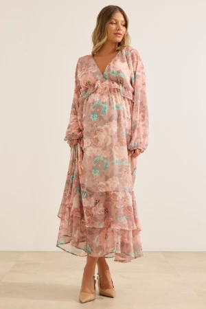 VESTIDO FLUIDO COM BABADOS FLORAL ROSE - Imagem 1