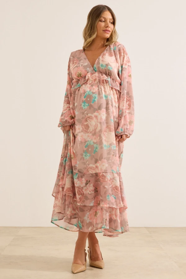 VESTIDO FLUIDO COM BABADOS FLORAL ROSE - Imagem 1