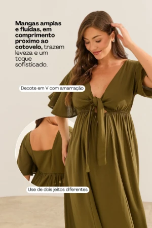 VESTIDO FRENTE E VERSO LINHO GESTANTE E AMAMENTAÇÃO OLIVA - Imagem 2