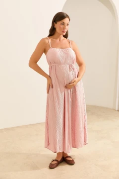 VESTIDO GESTANTE ALÇAS PLISSADO COM FAIXA EXTRA