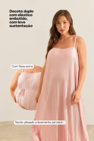 VESTIDO GESTANTE ALÇAS PLISSADO COM FAIXA EXTRA ROSA CLARO - Imagem 2