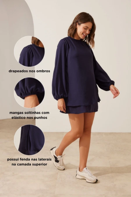 VESTIDO GESTANTE AMAMENTAÇÃO CLÁSSICO MANGA LONGA MARINHO
