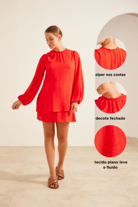VESTIDO GESTANTE AMAMENTAÇÃO CLÁSSICO MANGA LONGA VERMELHO