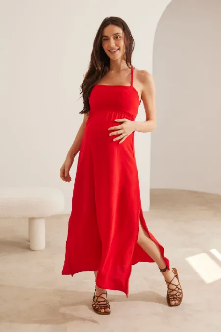 VESTIDO GESTANTE BUSTO AMARRAÇÃO VERMELHO