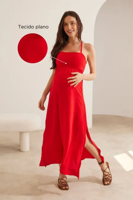 VESTIDO GESTANTE BUSTO AMARRAÇÃO VERMELHO