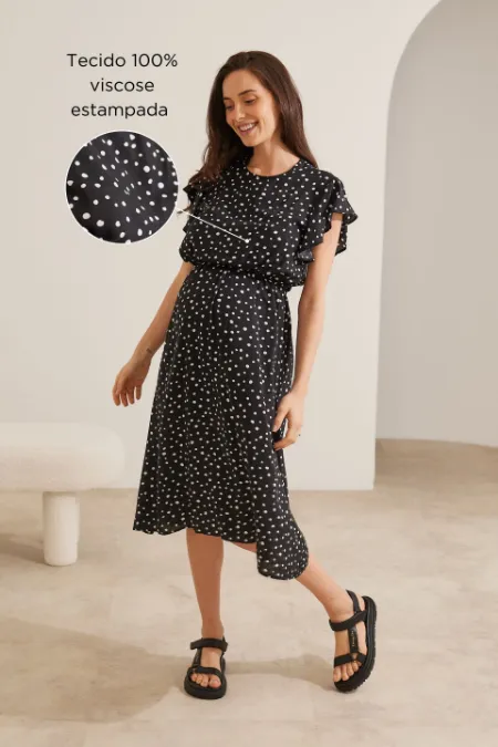 VESTIDO COM BABADOS MIDI GESTANTE E AMAMENTAÇÃO POA